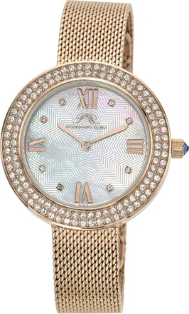 Porsamo Bleu Womens Madeleine Crystal Stainless Steel Rose Tone White MOP Dial Topaz Watch 1511CMAS