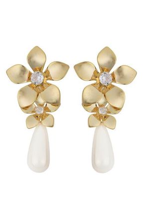 Panacea Flower Faux Pearl Drop Earrings in White at Nordstrom