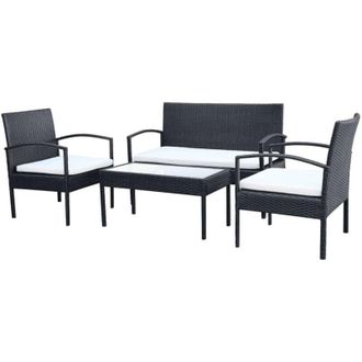 vidaXL Set Muebles De Jard&iacute;n 4 Piezas Y Cojines Rat&aacute;n Sint&eacute;tico Negro Vidaxl