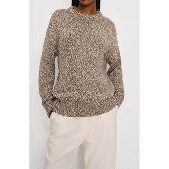Reformation Finley Organic Cotton Crewneck Sweater in Shitake Fior Di Latte Marl at Nordstrom Rack, Size X-Large