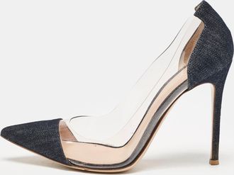 Gianvito Rossi Navy Blue Denim And Pvc Plexi Pointed Toe Pumps