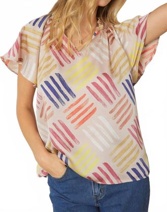 Entro V-Neck Flutter Sleeve Blouse In Latte