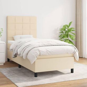 vidaXL Vidaxl - Cama Box Spring Con Colch&oacute;n Tela Color Crema 90x190 Cm