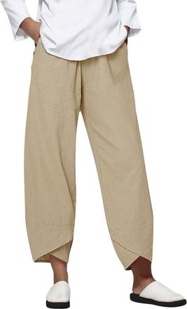 Generic Women Cotton and Linen Casual Trousers Elasticated High Waist Relax Trousers Ladies Lightweight Loose Long Yoga Pants Summer Jogger Gym Running Sweatp