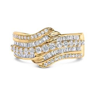 House of Brilliance 10K Yellow Gold 1.0 Cttw Diamond Multi-Row Wave Bypass Ring at Nordstrom, Size 9