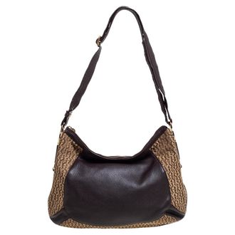 Aigner Brown/beige Signature Canvas And Leather Hobo