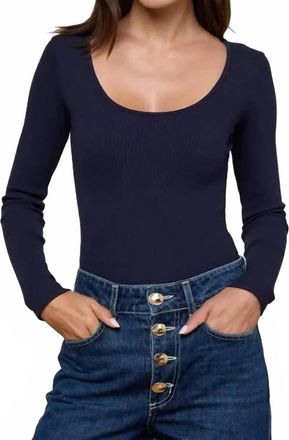 L'agence Elara Long Sleeve Scoop Neck Bodysuit In Deep Midnight