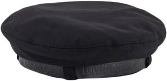 Emporio Armani Wollen Baret met Leren Logoband - Dames - Hoeden - Zwart - 57 CM - Wol - Accessoires