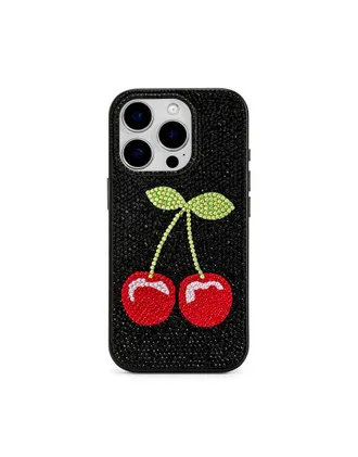 JW PEI Custodia per cellulare nera decorata con ciliegie-Nero