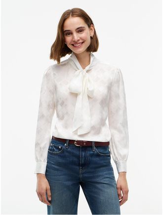 Tommy Hilfiger Womens Foulard Bow Blouse - Ivory Silk - 4