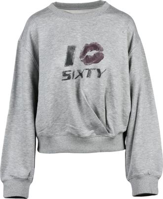 Miss Sixty Grey Textured Graphic Print Cotton-Blend Sweatshirt