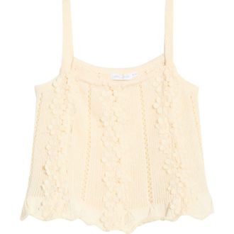 All in Favor Lace Appliqu&eacute; Pointelle Knit Camisole in Cream at Nordstrom, Size X-Small
