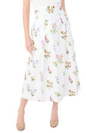 Ted Baker Rihana Pleated Floral Cotton Midi Skirt in Vanilla Ice at Nordstrom, Size 14
