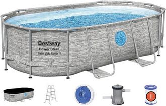 Bestway Piscina Desmontable Tubular Bestway Power Steel Dise&ntilde;o Piedra 427x250x100 Cm Depuradora Cartucho De 2.006l/h Cobertor Y Escalera