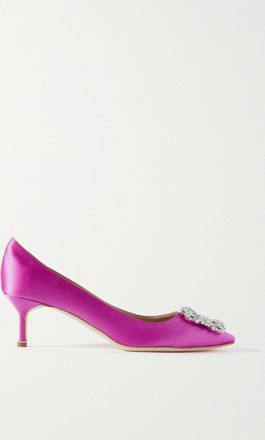 Manolo Blahnik Décolleté In Raso Con Decorazione Hangisi 50 - Rosa