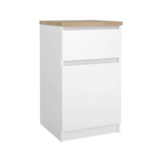 Dmora Dmora - Mesa De Noche Delfini, C&oacute;moda Baja, Mesilla De Noche, Estante De La Cama, 40x40 H70 Cm, Blanco Brillante Y Roble