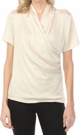 Joseph Ribkoff Faux Wrap Short Sleeve Satin Knit Top In Birch