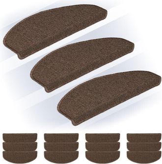 Relaxdays Relaxdays - Stair Treads, Set of 15, Rounded Step Mats, 65 x 24 cm, Self-adhesive, Non-Slip, Carpet Runner, Dark Brown