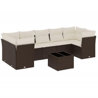 vidaXL Set Sof&aacute;s De Jard&iacute;n 8 Piezas Y Cojines Rat&aacute;n Sint&eacute;tico Marr&oacute;n Vidaxl
