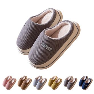 Generic Chunky Sole Slippers Women Matching House Slippers Slip On House Shoes Winter Warm Lined Slipper Mens Plain Slipper Unisex Couple Sliders Memory Foam 