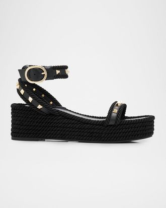 Valentino Garavani 45mm Rockstud Torchon Ankle Strap Espadrille Sandals