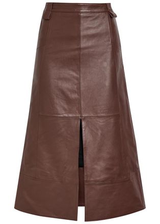 Skiim Farrah Leather Midi Skirt - Dark Brown - 40 (UK12 / M)