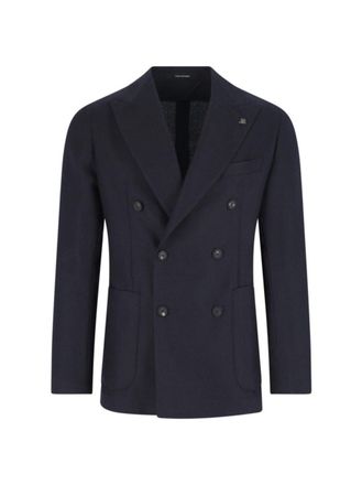 Tagliatore Double-Breasted Navy Wool Blazer With Notch Lapel