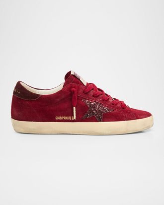 Golden Goose Super-Star Suede Glitter Low-Top Sneakers