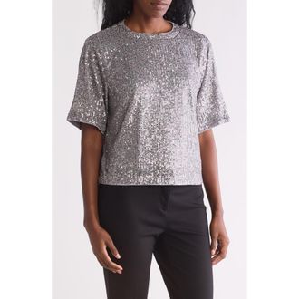 Wishlist Short Sleeve Sequin Top in Silver Grey at Nordstrom Rack, Size Medium