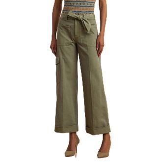 Ralph Lauren Pleated Cotton Twill Wide-Leg Cargo Pants In Sage Green