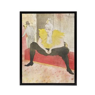 Artery8 The Seated Clowness Sketch Framed Canvas Wall Art Print Toulouse Lautrec in Beige | Size: W24 x H32