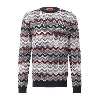 Missoni Round-neck Knitwear, male, Red, 3XL, Blue Zigzag Wool Jumper