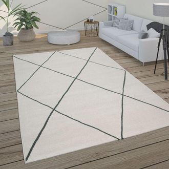Paco Home Paco Home Alfombra Sal&oacute;n Dise&ntilde;o Moderno Escandinavo Rombos Pelo Corto, Color Claro Blanco 140x200 Cm