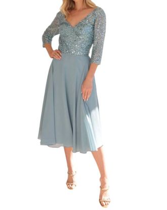 Nox Anabel Sequin Bodice Short 3/4 Sleeve Dress In Sea Blue