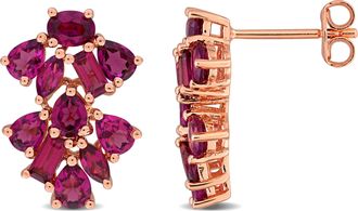 Mimi & Max Multi-Gem Double Floral Drop Earrings Sterling Silver