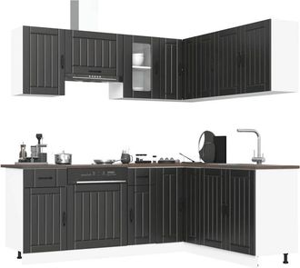 vidaXL Vidaxl - Mueble De Cocina Lucca Negra 11 Piezas Madera Contrachapada