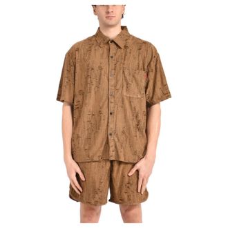 Acupuncture Short Sleeve Shirts, male, Brown, Size: XL Formal Shirt