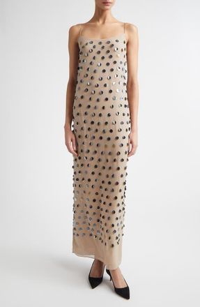 Lela Rose Paillette Embroidered Georgette Slipdress in Taupe at Nordstrom, Size Medium