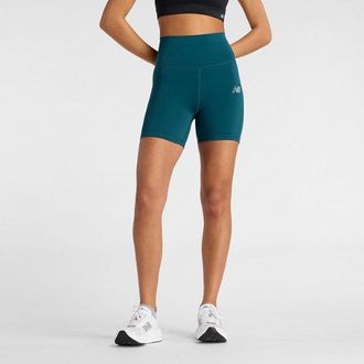 New Balance Donna Sport Fitted Short 5 in Verde, Maglia di Poliestere, Taglia 2XL