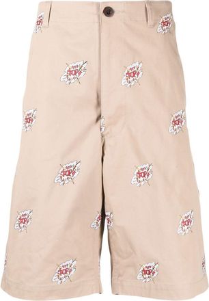 Junya Watanabe graphic-print cotton shorts - men - Cotton - S - Neutrals