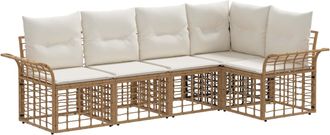 vidaXL Conjunto De Sof&aacute;s De Exterior 5 Uds. Natural Y Crema Poli&eacute;ster Vidaxl