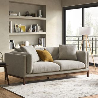 Castlery Beige 3 Seater Sofa, Solid Wood Base, Walnut Leg | Owen by Castlery