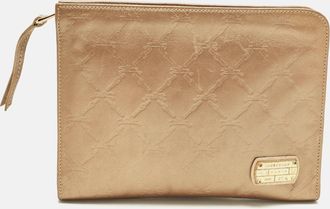 Longchamp Beige Logo Quilted Leather Clutch