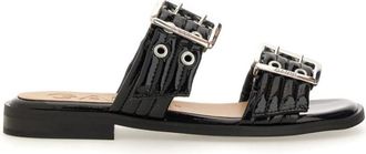 Ganni Black Solid Buckle Sandals