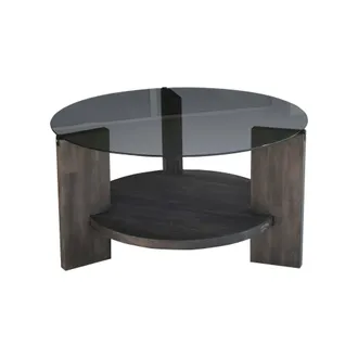 Dmora Tavolino Da Salotto Felino, Tavolo Basso Da Caff&egrave;, Portariviste Per Divano, Ripiano Da Soggiorno, 75x75h40 Cm, Antracite E Marrone - Dmora