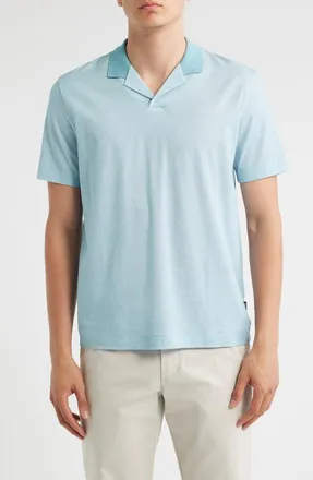 BOSS Pye Textured Johnny Collar Polo in Light Blue at Nordstrom, Size X-Large