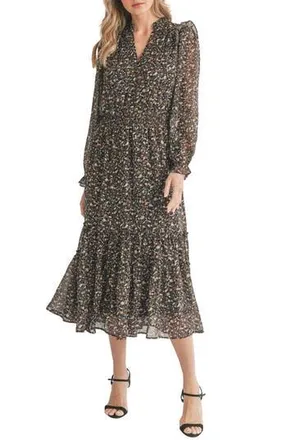 Mila Mae Ditsy Floral Long Sleeve Maxi Dress in Black Multi at Nordstrom Rack, Size X-Small
