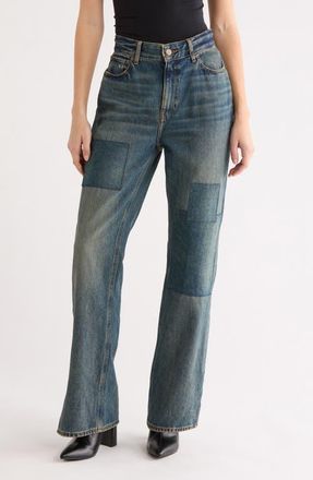 Good American The Khlo&eacute; High Waist Patch Denim Straight Leg Jeans in Indigo1095 at Nordstrom, Size 12