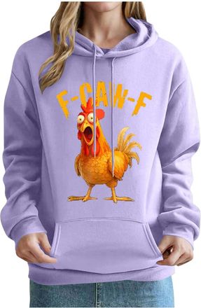 Generic F-CAW-F Hoodie, Womens F-CAW-F Funny Chicken Scream Humor Sweatshrits, Hooded Pullover Farm Party Festival Gifts Purple XXL