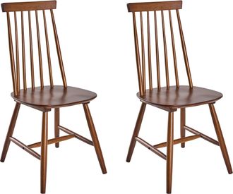 Beliani Conjunto De 2 Sillas De Comedor De Madera Maciza Estilo R&uacute;stico Marr&oacute;n Burbank